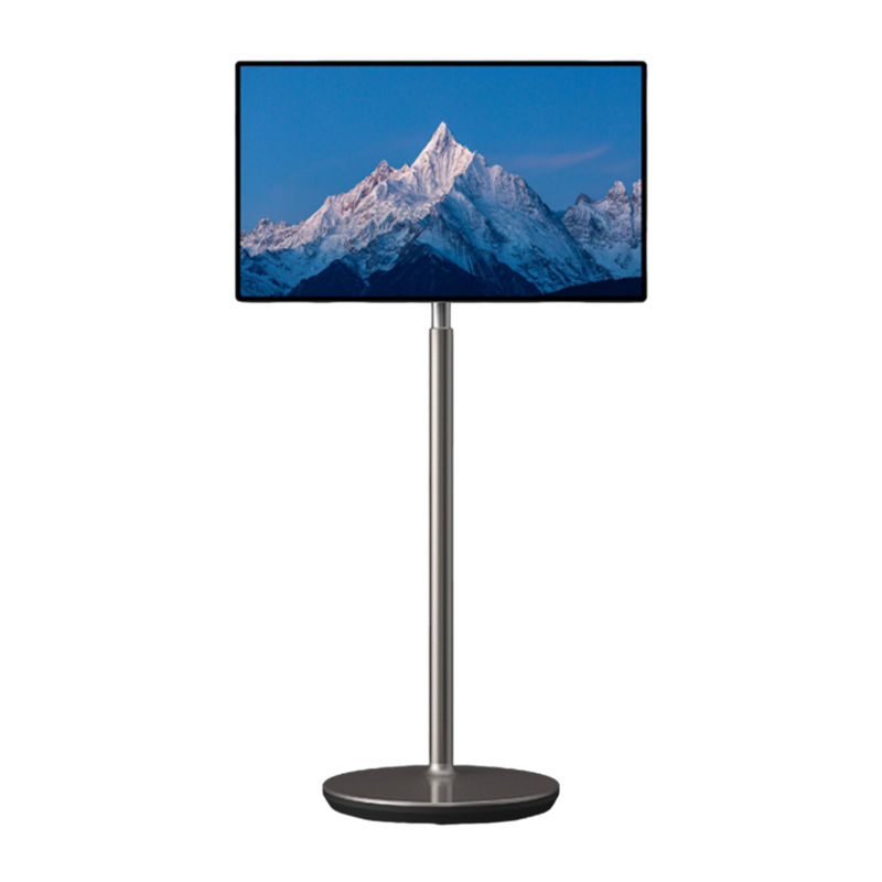 Mobile screen showing a mountain landscape, portrait orientation on stand — manufacturer product image, GK-27A/32A page