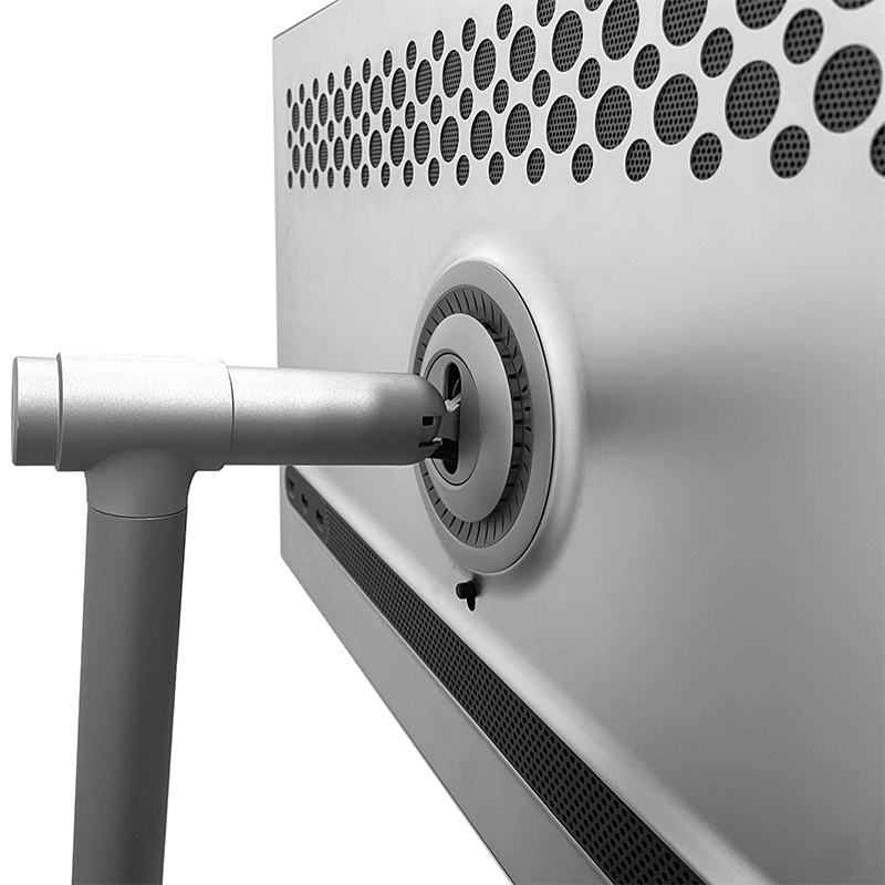 Close-up of the mobile screen stand mount and perforated rear panel — manufacturer detail image, GK-27A/32A page